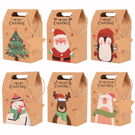 Christmas Kraft Paper Candy Boxes Santa Snowman Chocolate Box For Home Cristmas Xmas Gift Bag Navidad New Year Packging Decor